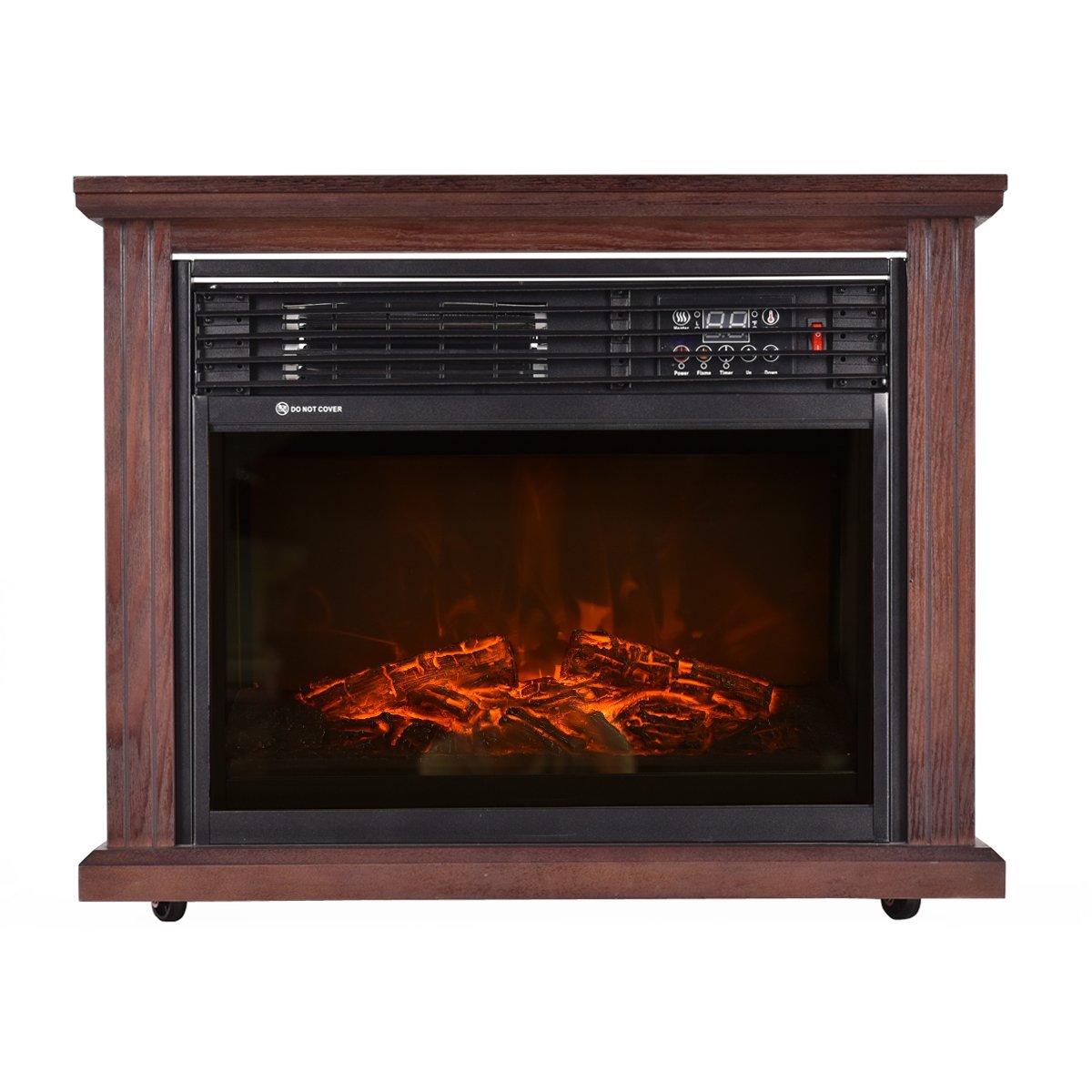 Giantex 28" Free Standing Electric Fireplace 1500W Glass View Log Flame