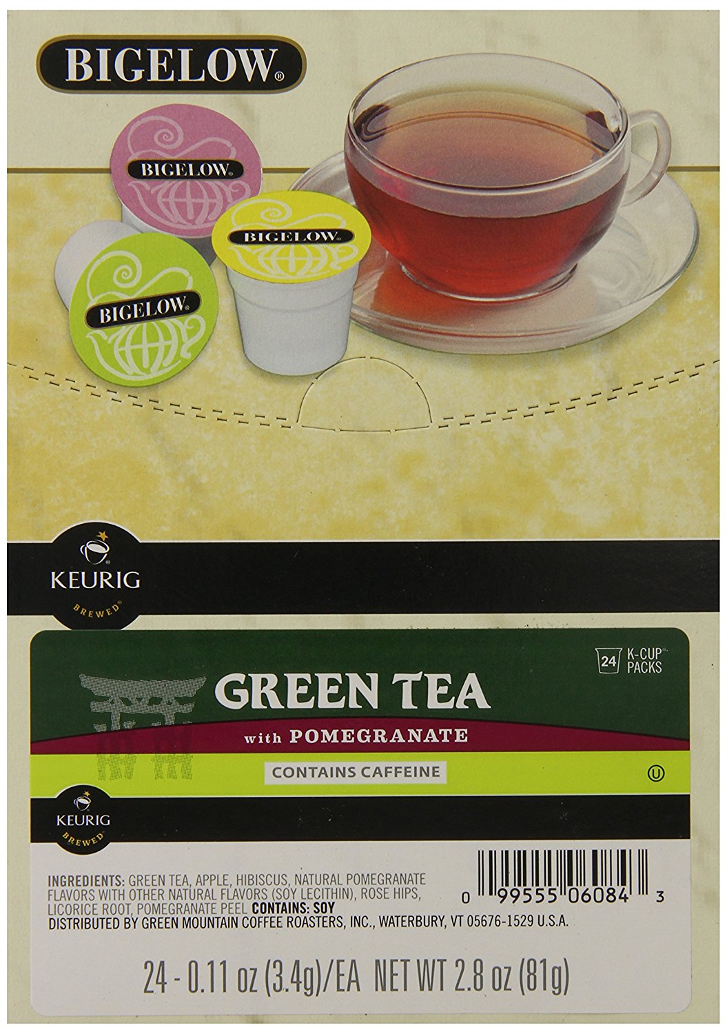 Bigelow Green Tea with Pomegranate, KCup Portion Pack for Keurig