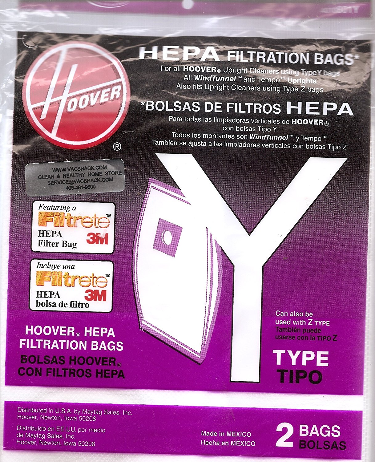 Hoover 3M HEPA Filtration "Y" & "Z" Upright Bag 2 Pack free image