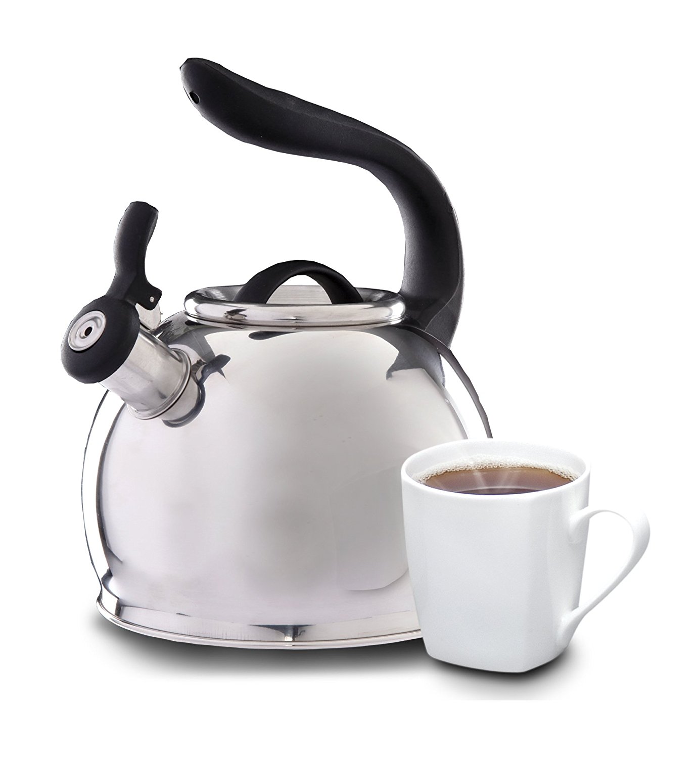 Mr Coffee Whistle Shine Stainless Steel Tea Kettle, 2.1 quart, Metallic