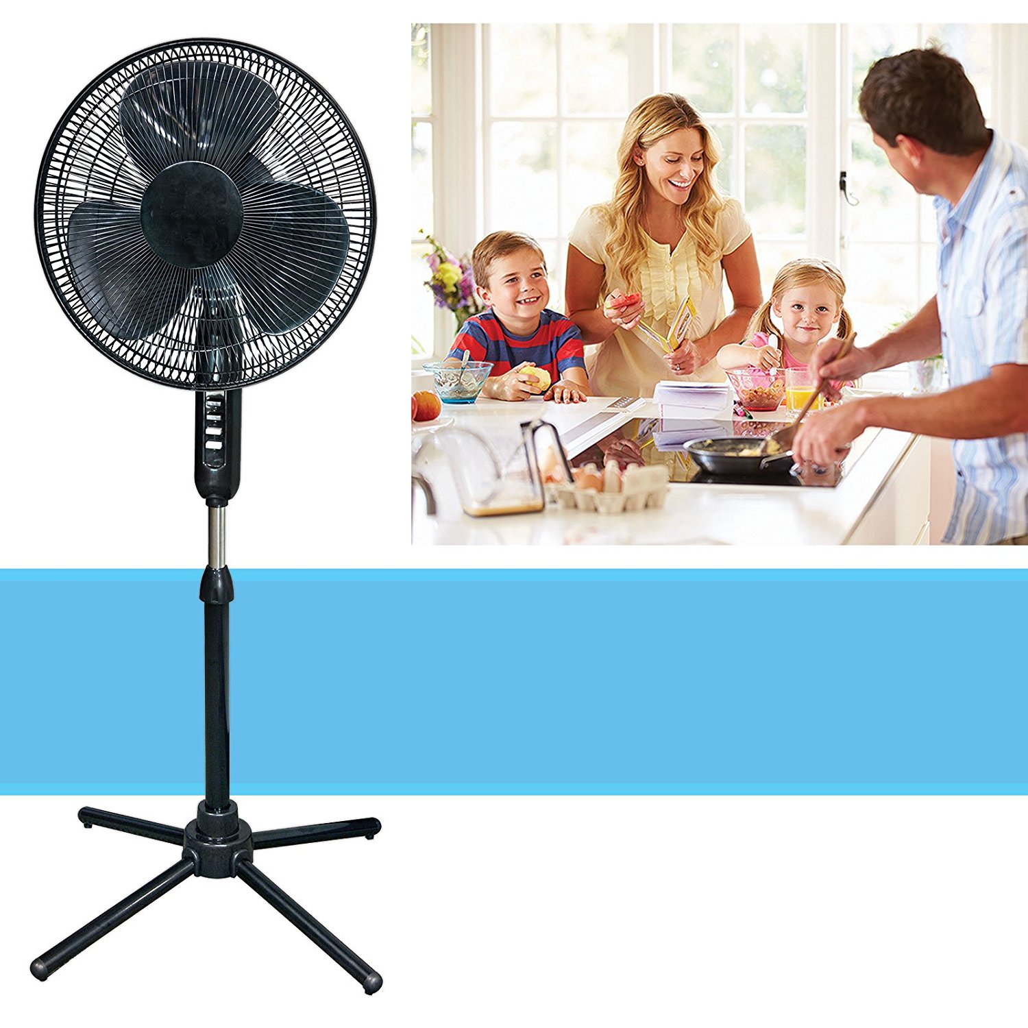 Oscillating Pedestal 16Inch Stand Fan Quiet Adjustable 3 Speed, Black
