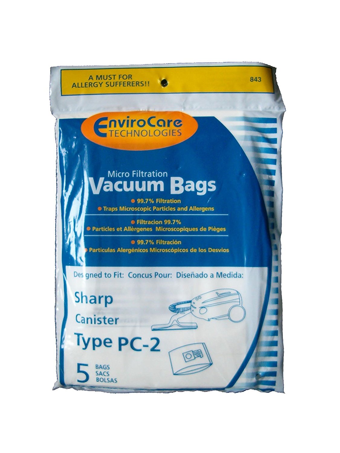 15 Sharp Canister Type PC2 Vacuum Cleaner Allergy Bags, EC10PC2, EC
