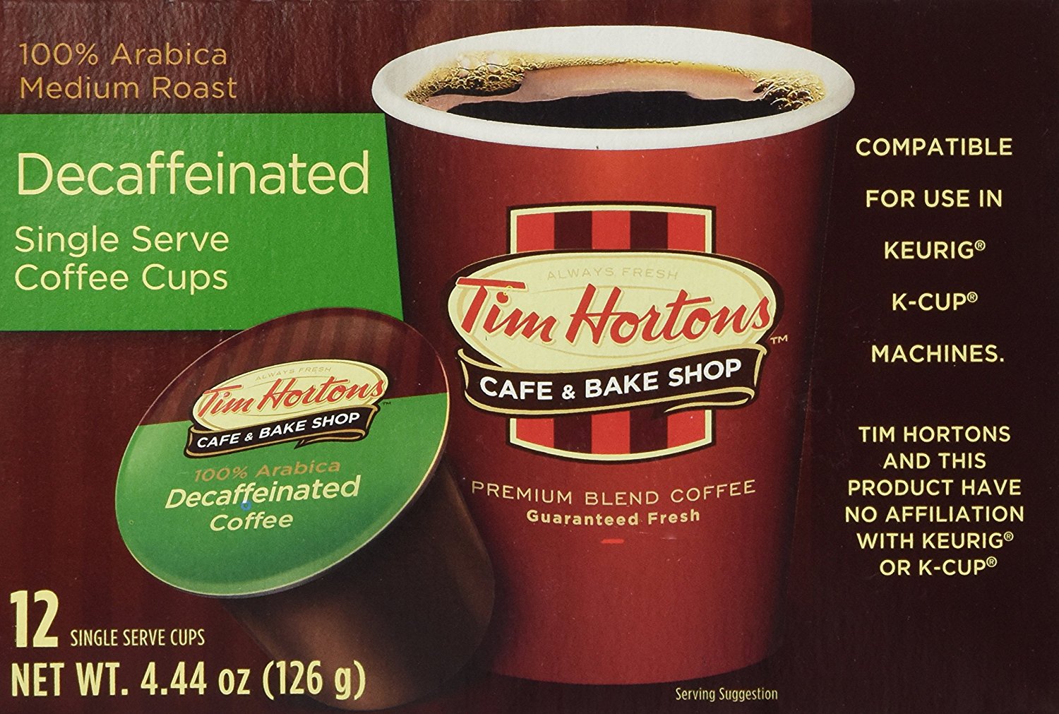 Tim Hortons Single Serve Decaffeinated Coffee Cups (24Count) N2 free