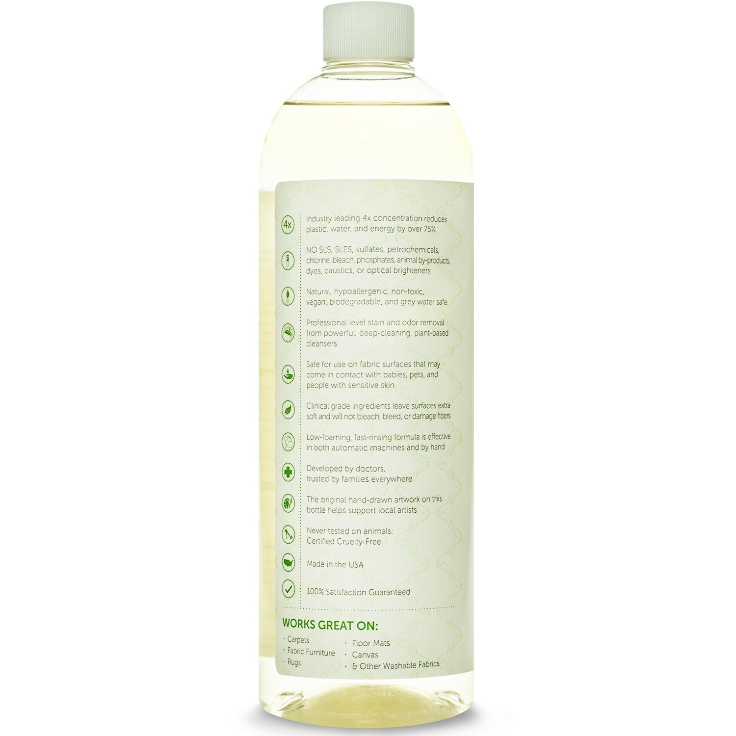 Puracy Natural Carpet & Upholstery Shampoo Eliminates Stains & Odors 4x Concentrated For