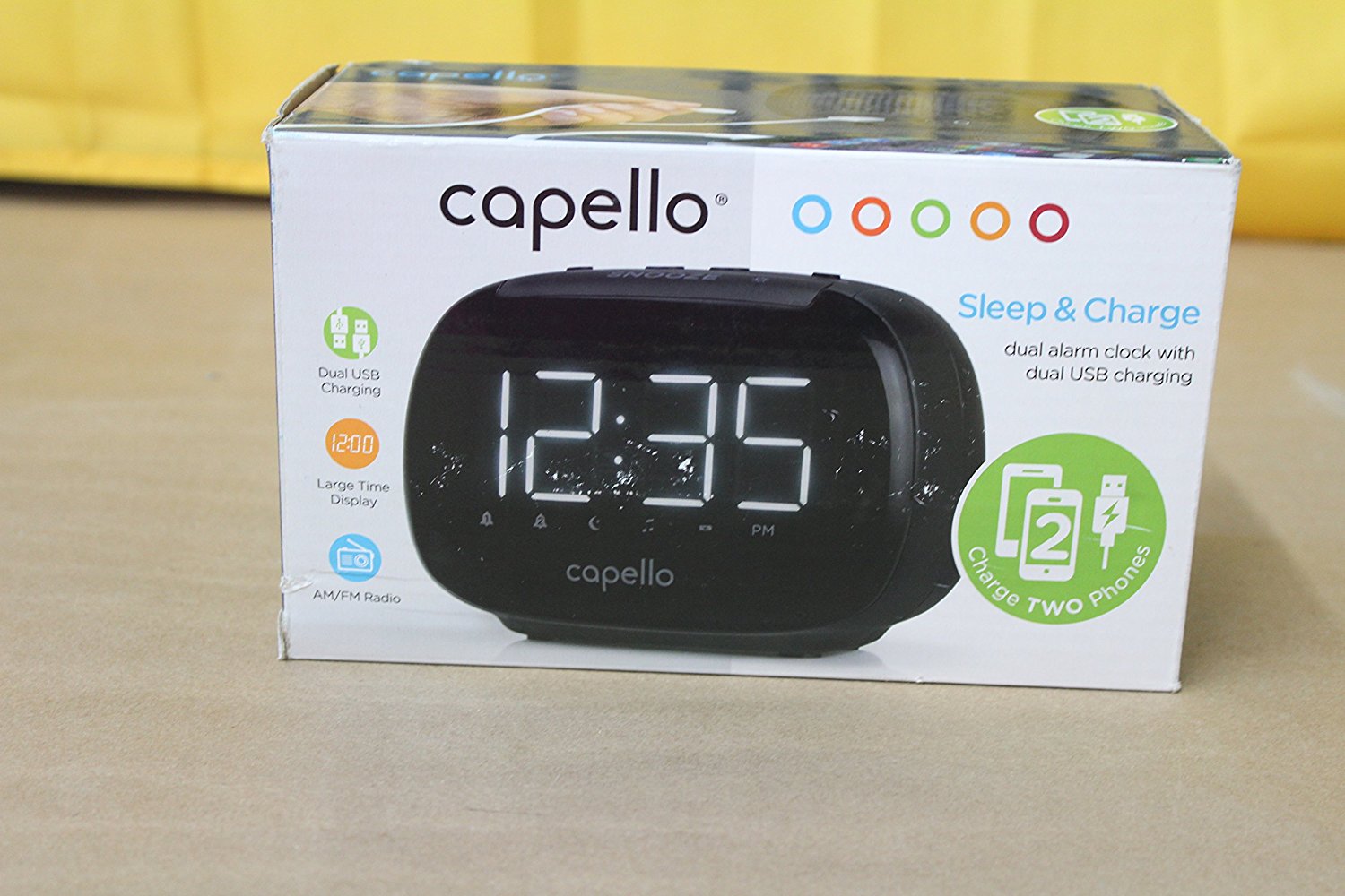 Capello CR22 Sleep and Charge Dual Alarm Clock with Dual USB Charging
