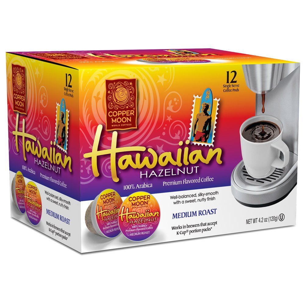 Copper Moon Coffee Hawaiian Hazelnut, Single Cups, 12 Count for Keurig