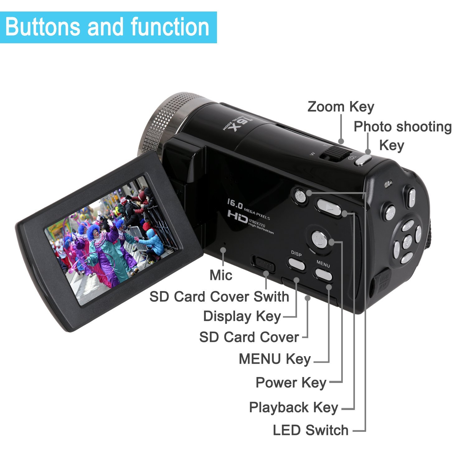 Camera Camcorders, Besteker Portable Digital Video Camcorder HD Max. 16