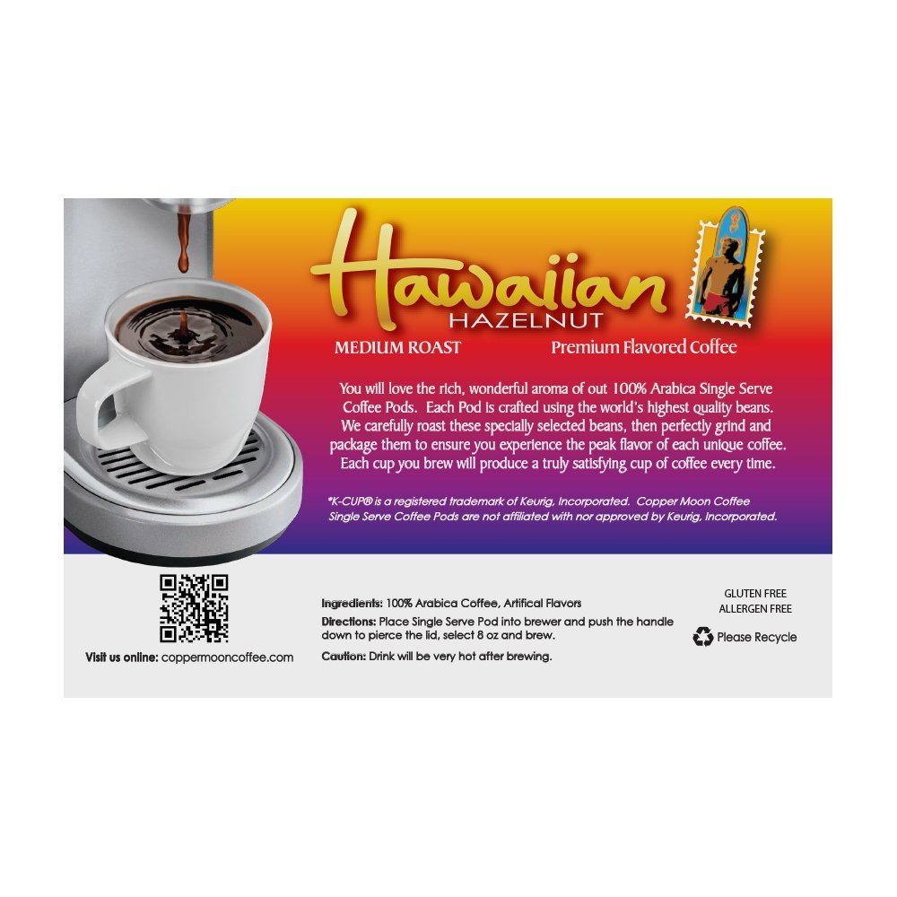 Copper Moon Coffee Hawaiian Hazelnut, Single Cups, 12 Count for Keurig