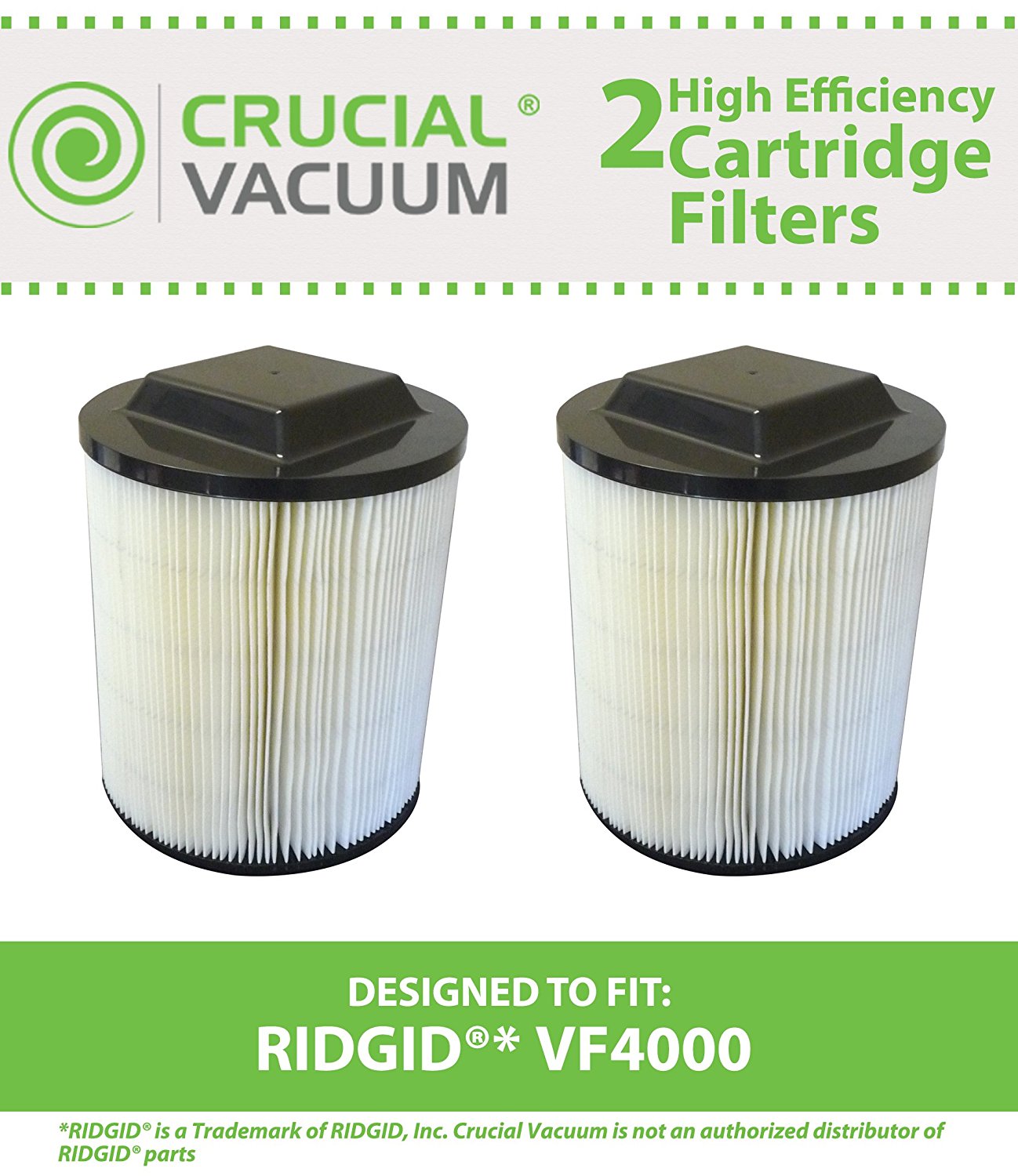 2 Crucial Vacuum Washable Wet/Dry Filters Fit RIDGID® VF4000, Models 5