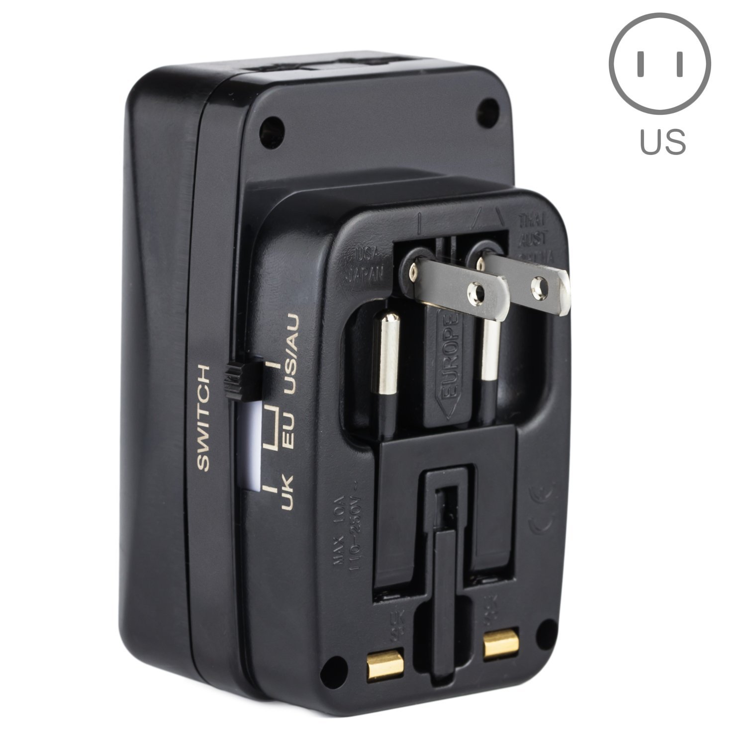 Yubi Power Dual Outlet Travel Adapter with 2 Universal Outlets Built