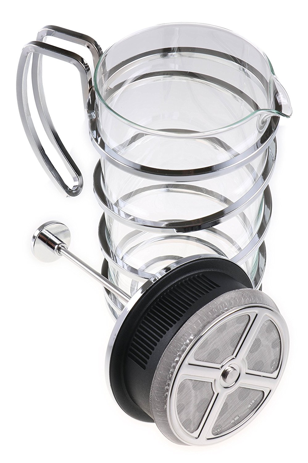 Gourmet 1 Liter Silver Colored French Press Coffee Brewer with Spiral