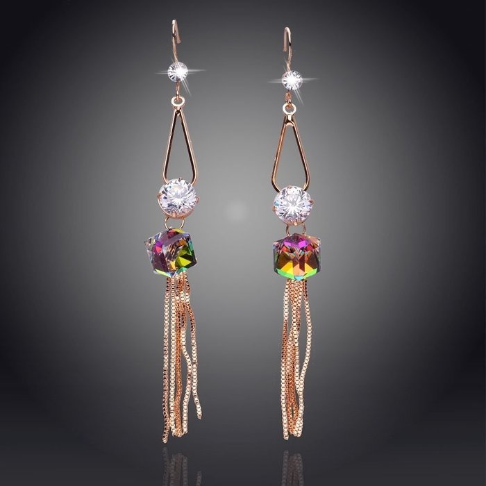 Women Gold Silver Filled Earring Crystal Drop Dangle Hook Stud Earrings