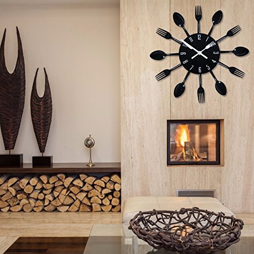Modern Design 3D Stainless Steel Kitchen Wall Watch Quartz Knife Fork