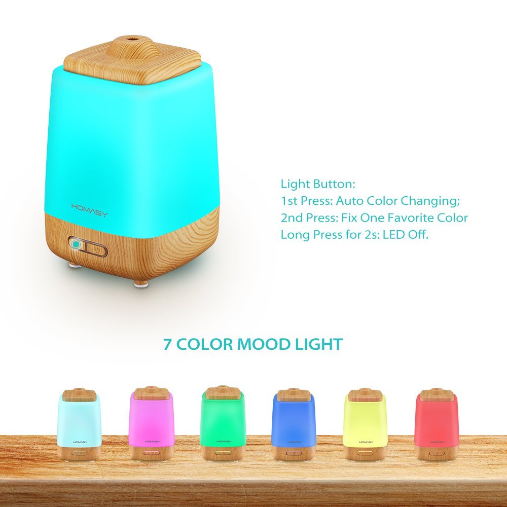 Homasy 200ml Aroma Essential Oil Diffuser, Wood Grain, Night Light with
