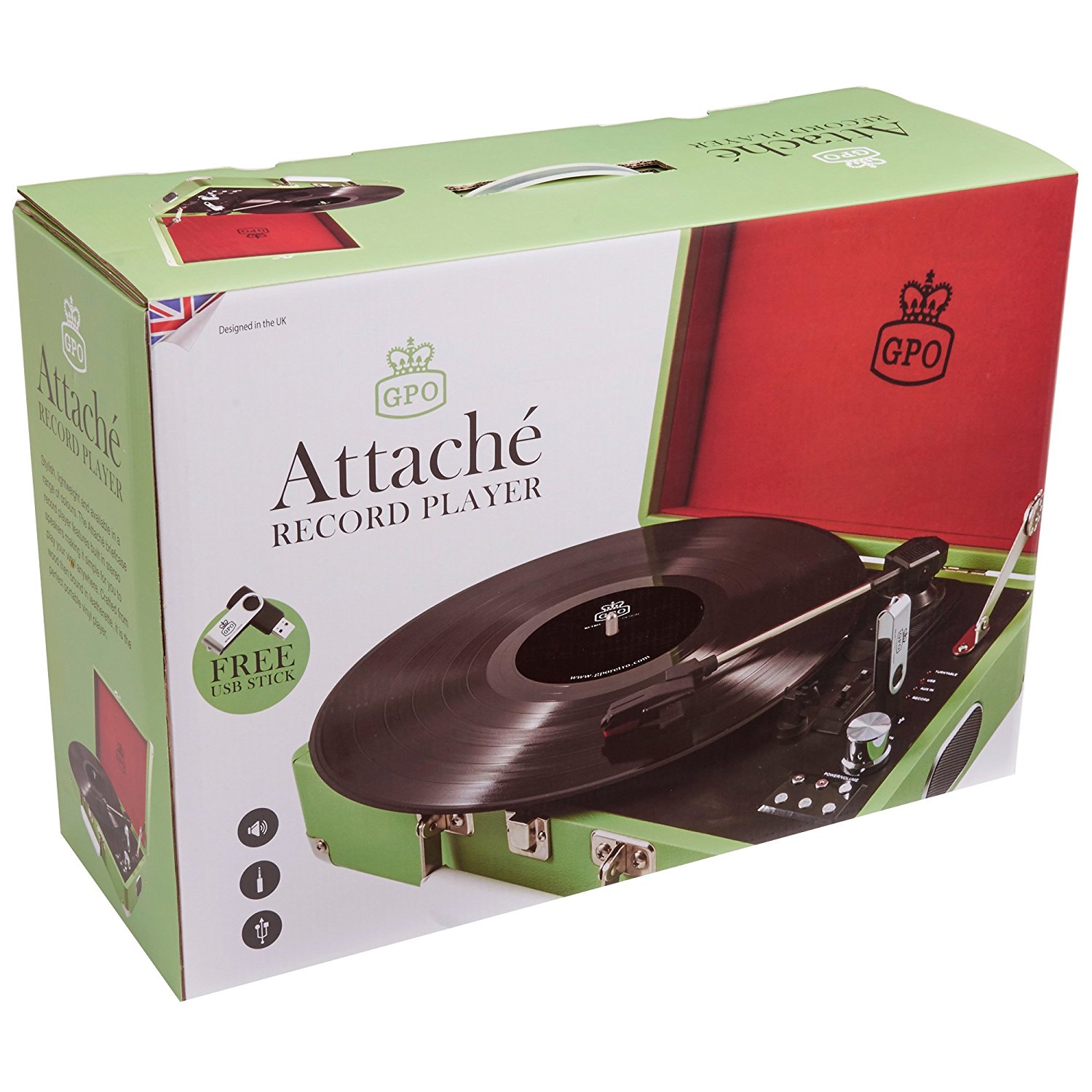 GPO Attache Briefcase Style 3Speed Portable Vinyl Turntable with Built