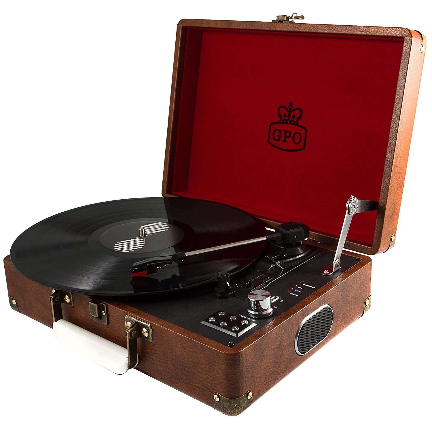 GPO Attache Briefcase Style 3Speed Portable Vinyl Turntable with Built