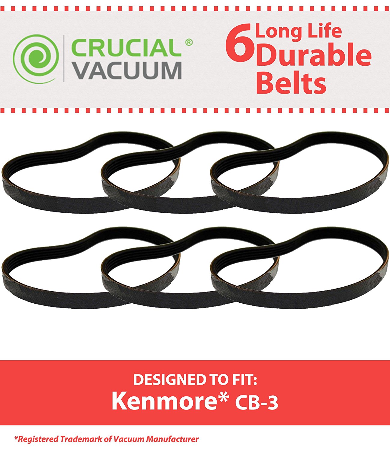 6 Durable Kenmore CB3 Belts, Fit Kenmore PowerMate Canister Vacuums