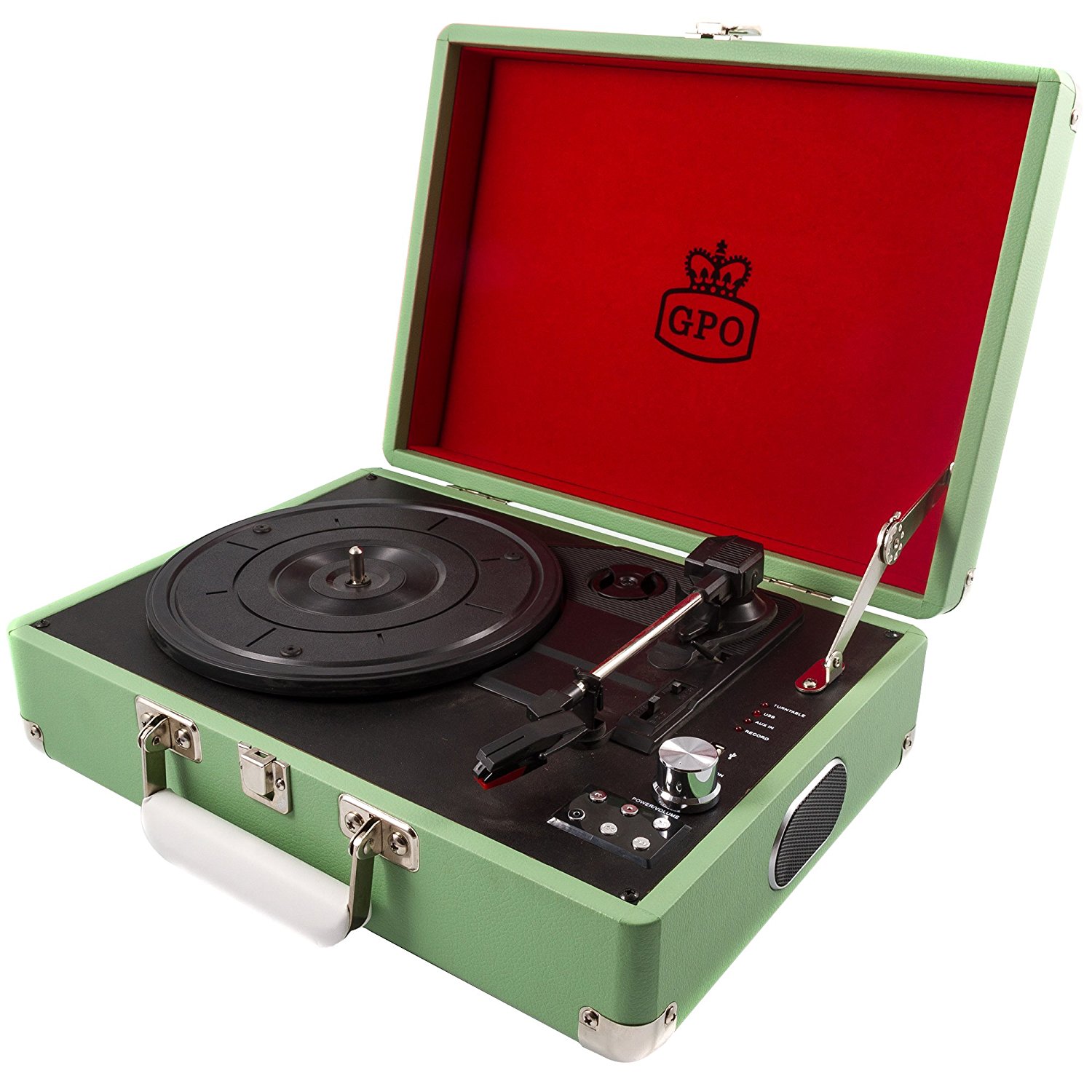 GPO Attache Briefcase Style 3Speed Portable Vinyl Turntable with Built