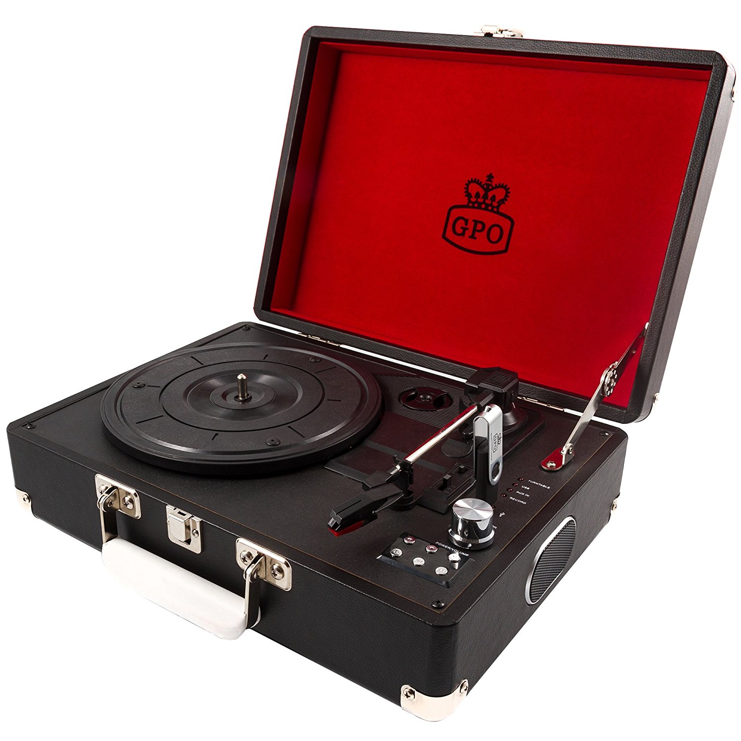 GPO Attache Briefcase Style 3Speed Portable Vinyl Turntable with Built