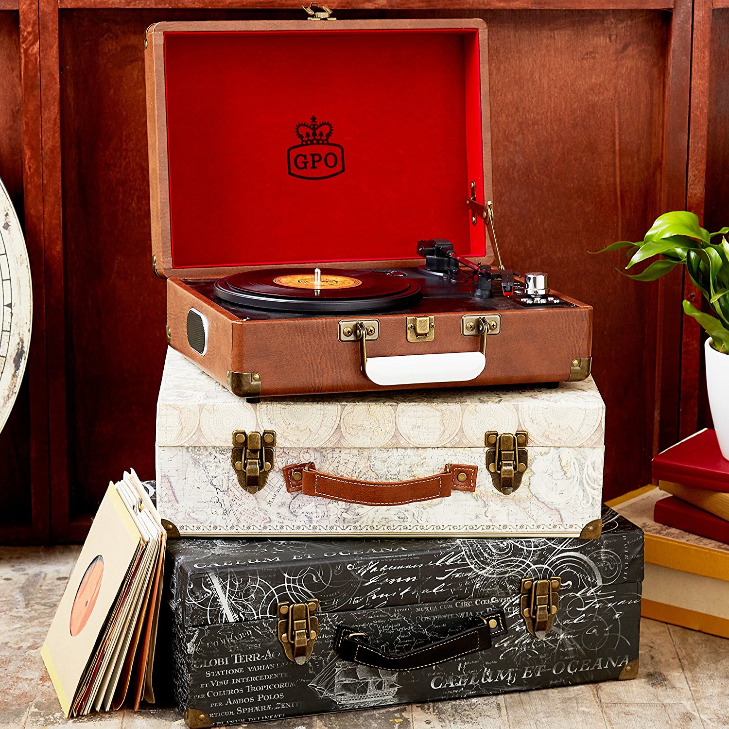 GPO Attache Briefcase Style 3Speed Portable Vinyl Turntable with Built