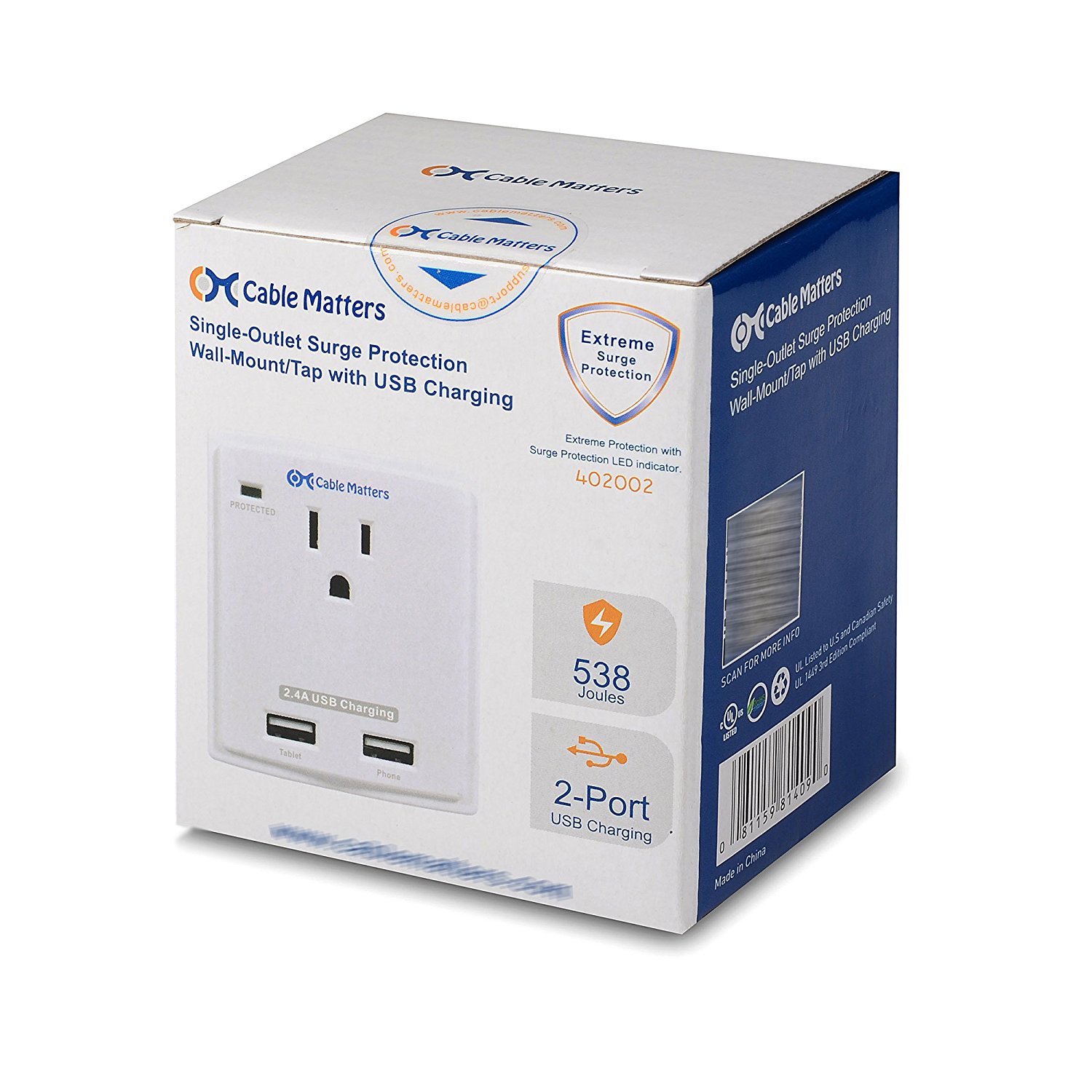 Cable Matters 3Outlet Power Surge Protector with 4 USB Charging Ports