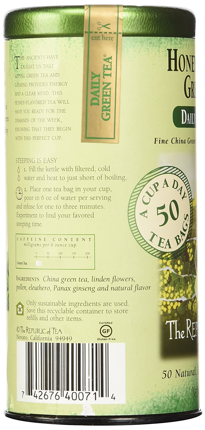 The Republic Of Tea Honey Ginseng Green Tea, 50 Tea Bags, Relaxing