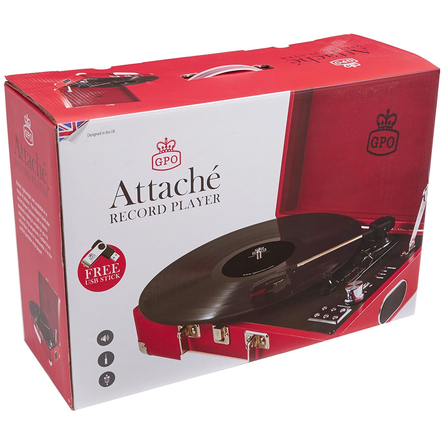 GPO Attache Briefcase Style 3Speed Portable Vinyl Turntable with Built