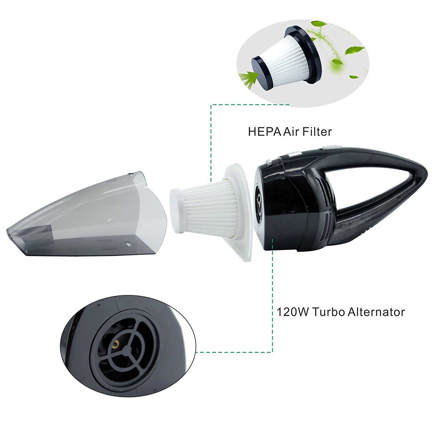 Car Vacuum Cleaner 120W, Warmoor 12V 3000PA Suction Portable Handheld