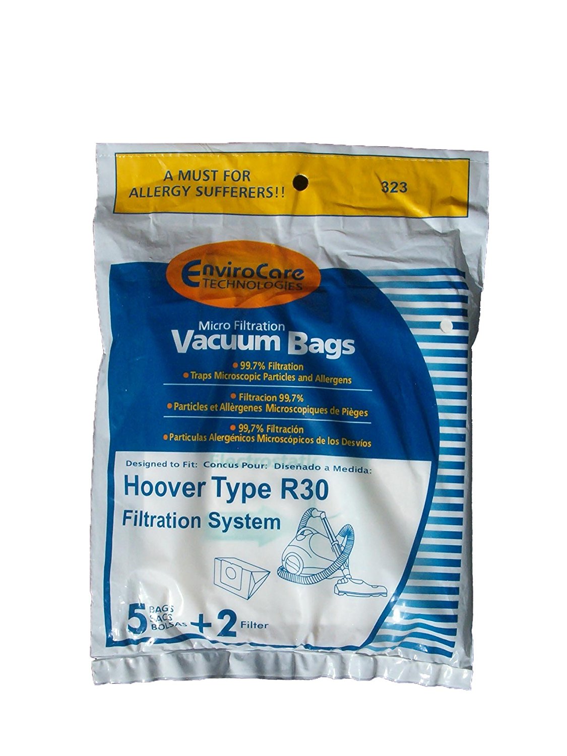 5 Hoover R30 Allergy Vacuum BAG + 2 Filters, Canister Vacuum Cleaners, 40101002, S1361, Type R30