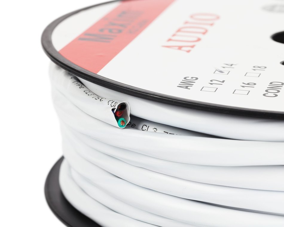 In Wall Speaker Wire 100 Feet 14AWG CL3 Rated 4Conductor Wire