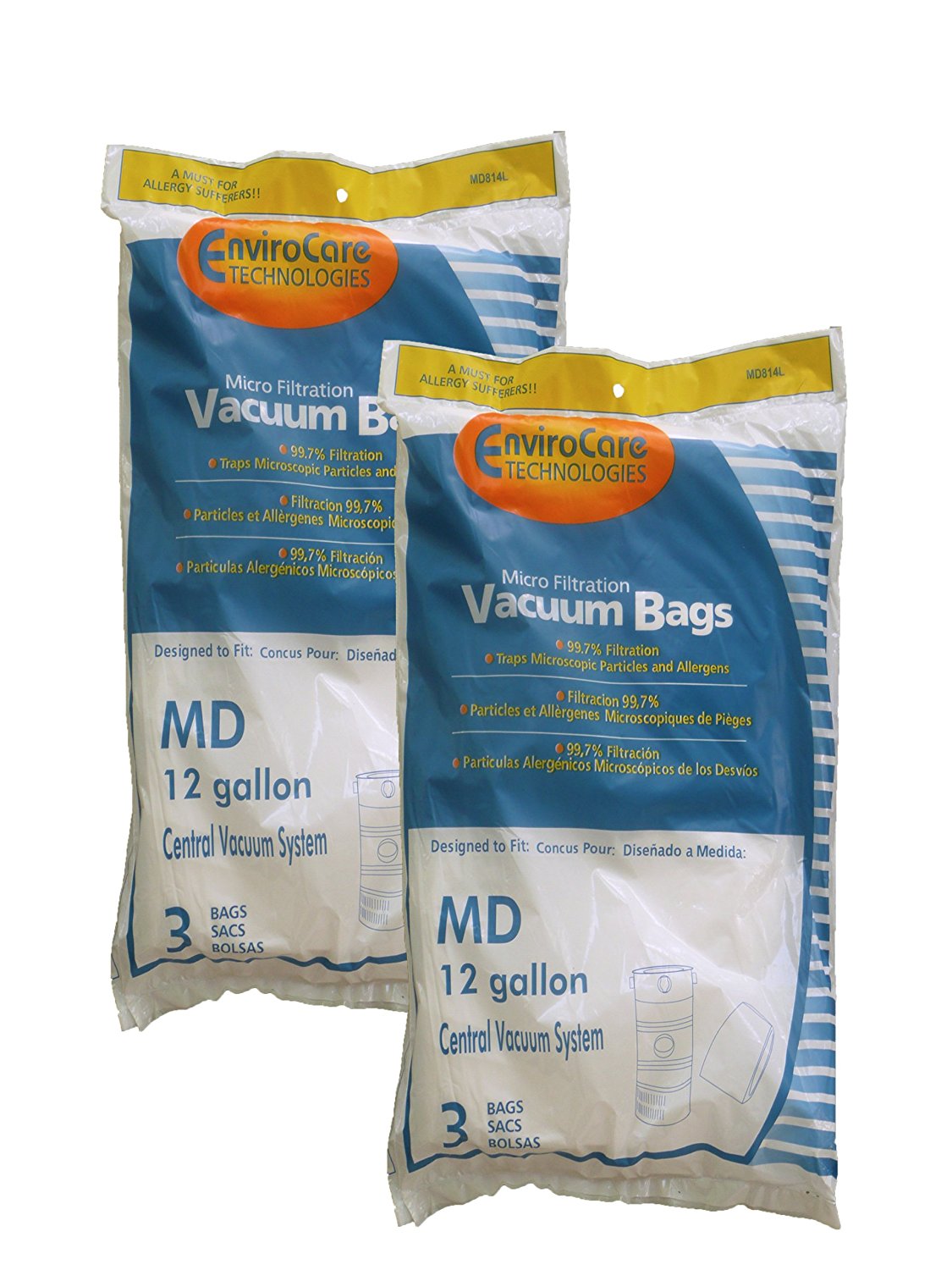 6 MD Modern Day 12 gallon 721H Allergen Style Central Vacuum System Bag