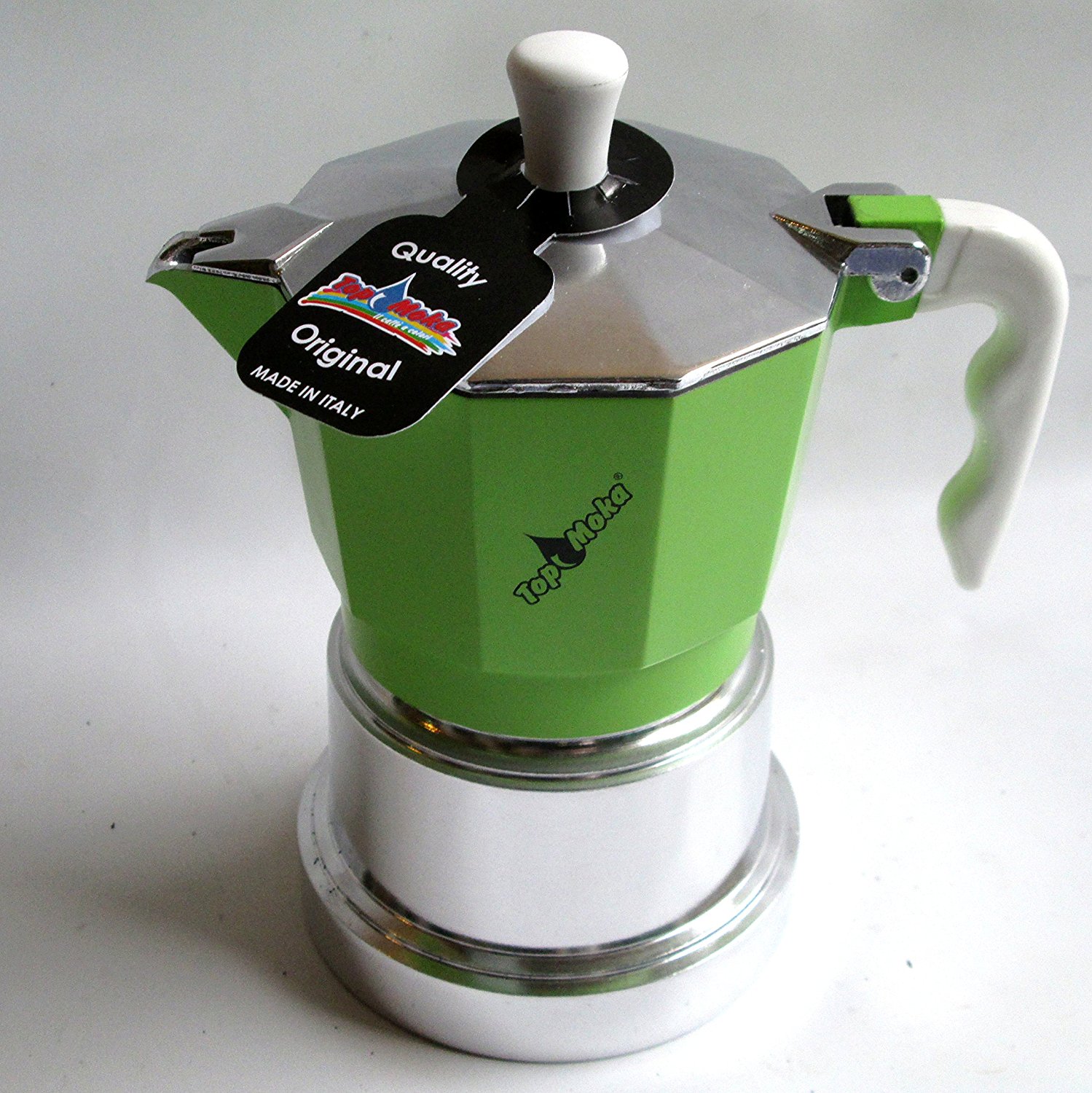 Top Moka "Top" Aluminium Coffee Maker, Green with Silver Boiler Chamber, 3Cups [ Italian