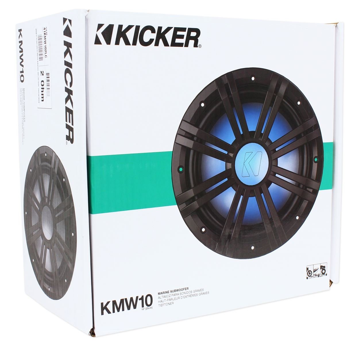 Kicker 10" 300W Marine Subwoofer+Kicker 10" Marine Sub White Grille+LED