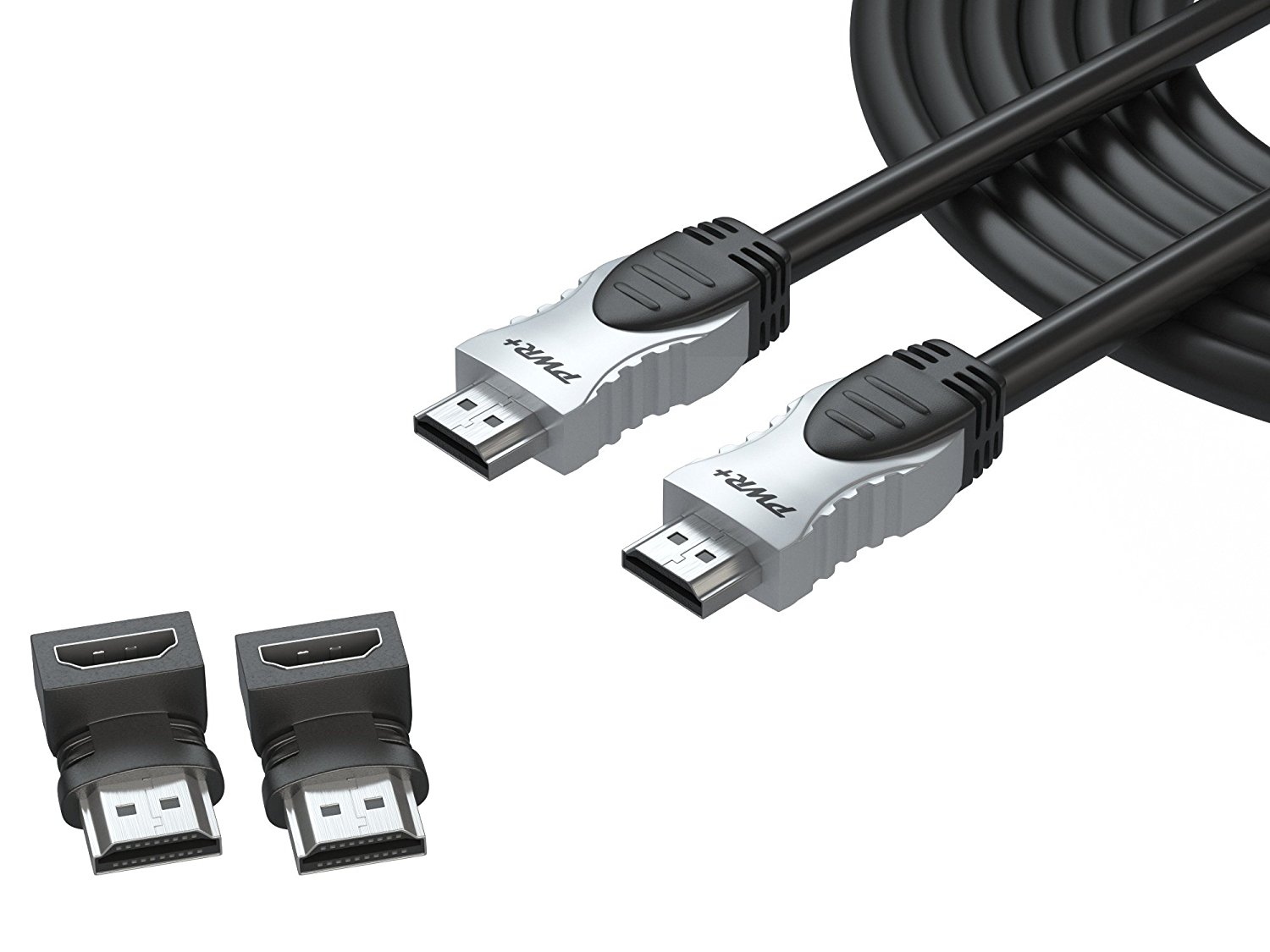 Pwr+ 100 Ft Max Length 4K HDMI Cable 2.0 with 90 Degree Adapter for PS3