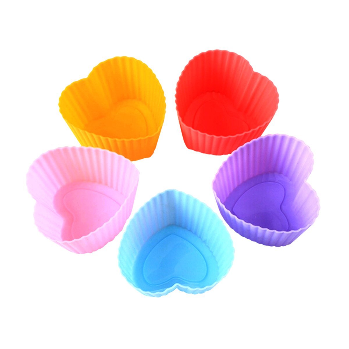 Premium Reusable Mini Silicone Baking Cups Cupcake Liners Muffin Cake Molds Sets 12 pack Heart