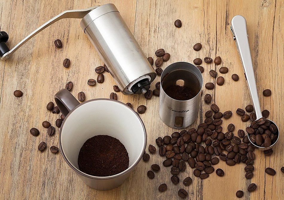 Manual Coffee Grinder with Travel Pouch, Spoon and Cleaning Brush