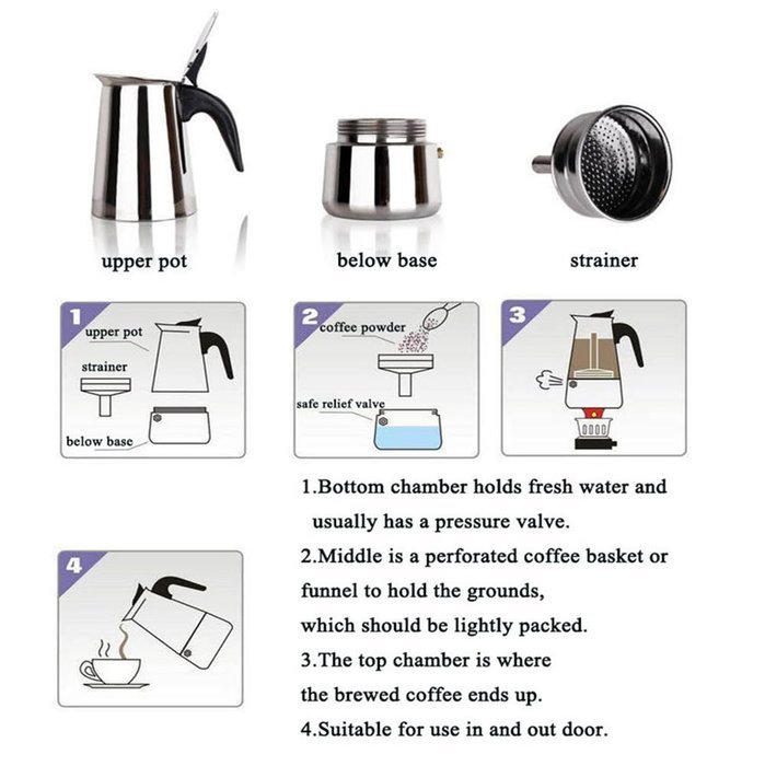 6Cup Stovetop Espresso Maker Italian Moka Coffee Pot Best Polished