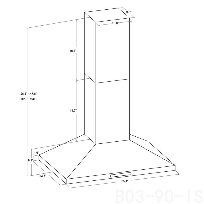 AKDY 36" Island Mount Stainless Steel Kitchen Vent Ducted Range Hood