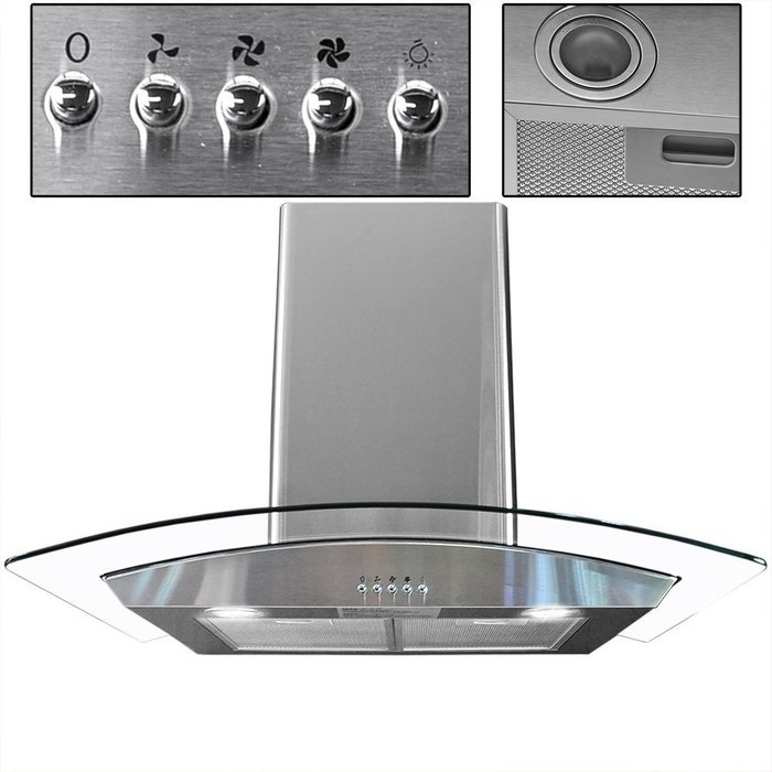 Toyofmine Kitchen Stainless Steel 36" Glass Wall Mount Range Hood Stove