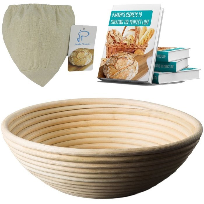 Bread Proofing Basket 8.5Inch Round Brotform Bowl for Baking Dough with Bonus Linen