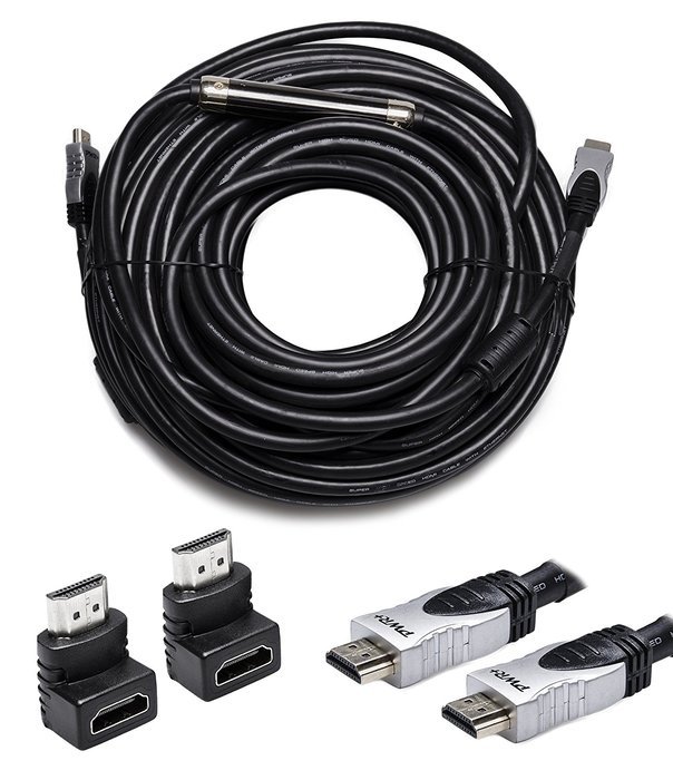 Pwr+ 100 Ft Max Length 4K HDMI Cable 2.0 with 90 Degree Adapter for PS3