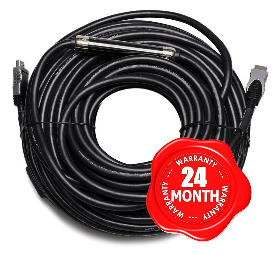 Pwr+ 100 Ft Max Length 4K HDMI Cable 2.0 with 90 Degree Adapter for PS3