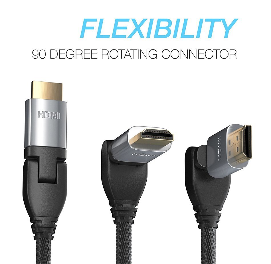 Pwr+ 100 Ft Max Length 4K HDMI Cable 2.0 with 90 Degree Adapter for PS3