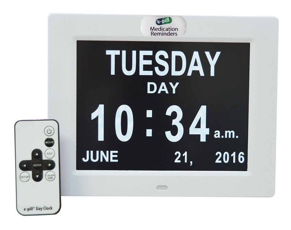 Epill Dementia Alzheimer's Memory Loss Calendar Day Clock with 6 Reminder Alarms. Large Non
