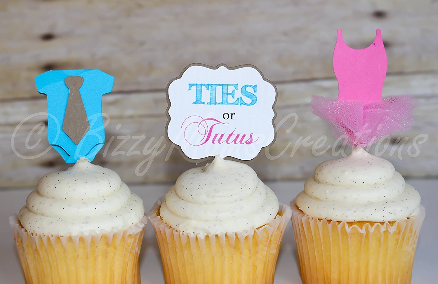 Set of 12 Gender reveal Ties or Tutus baby shower Cupcake Toppers free image download
