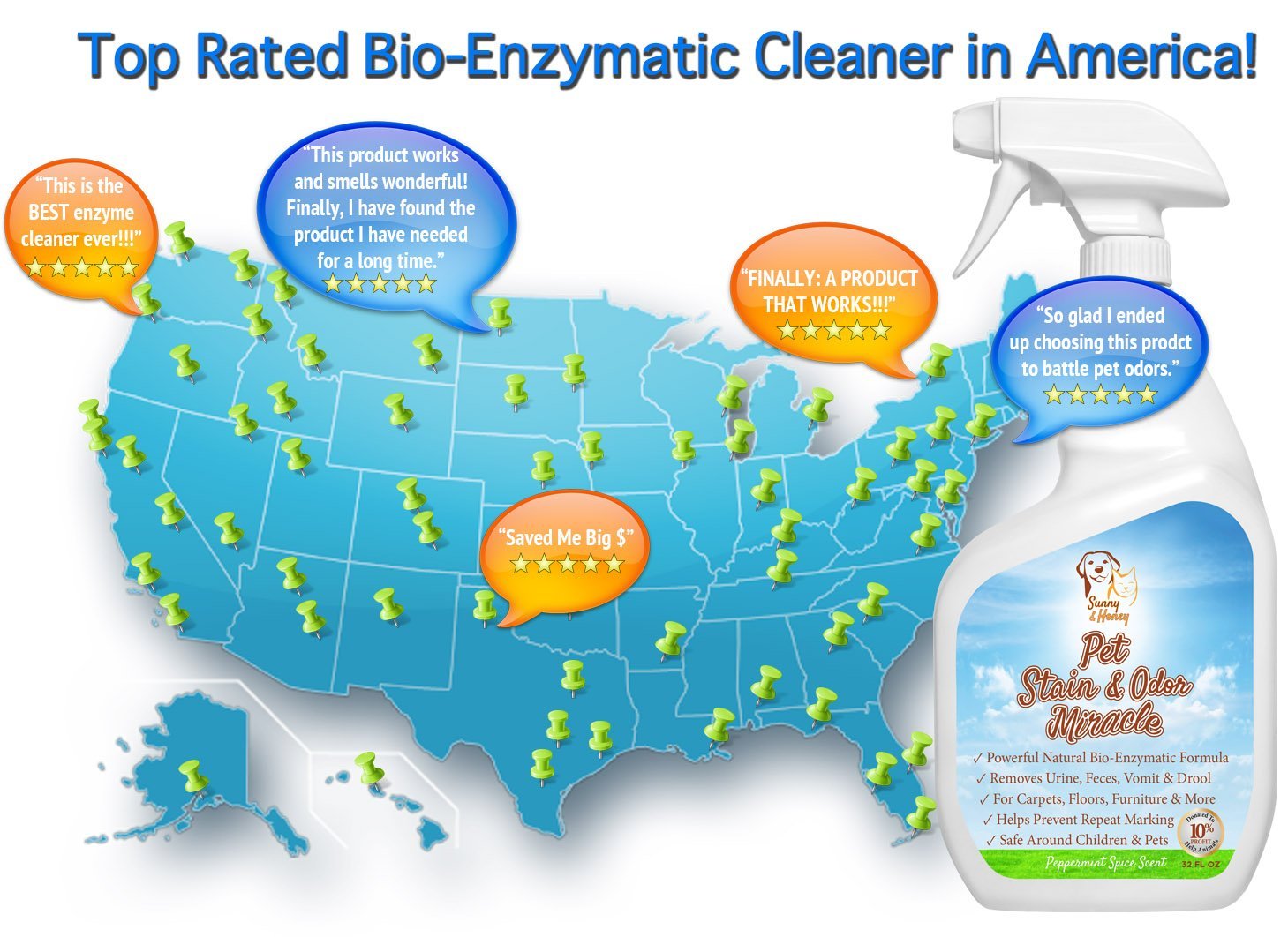 Pet Stain & Odor Miracle Enzyme Cleaner for Dog and Cat Urine, Feces