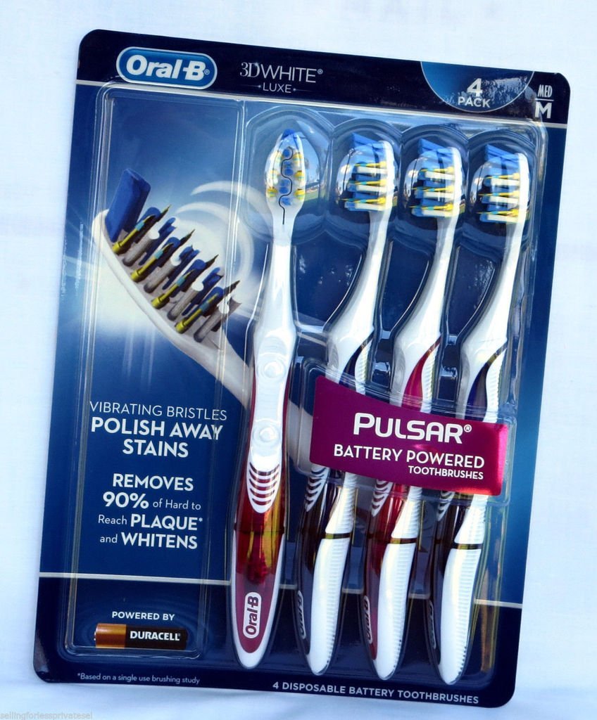 OralB 3D White PULSAR Battery Powered Toothbrushes 4Pack (M) MEDIUM