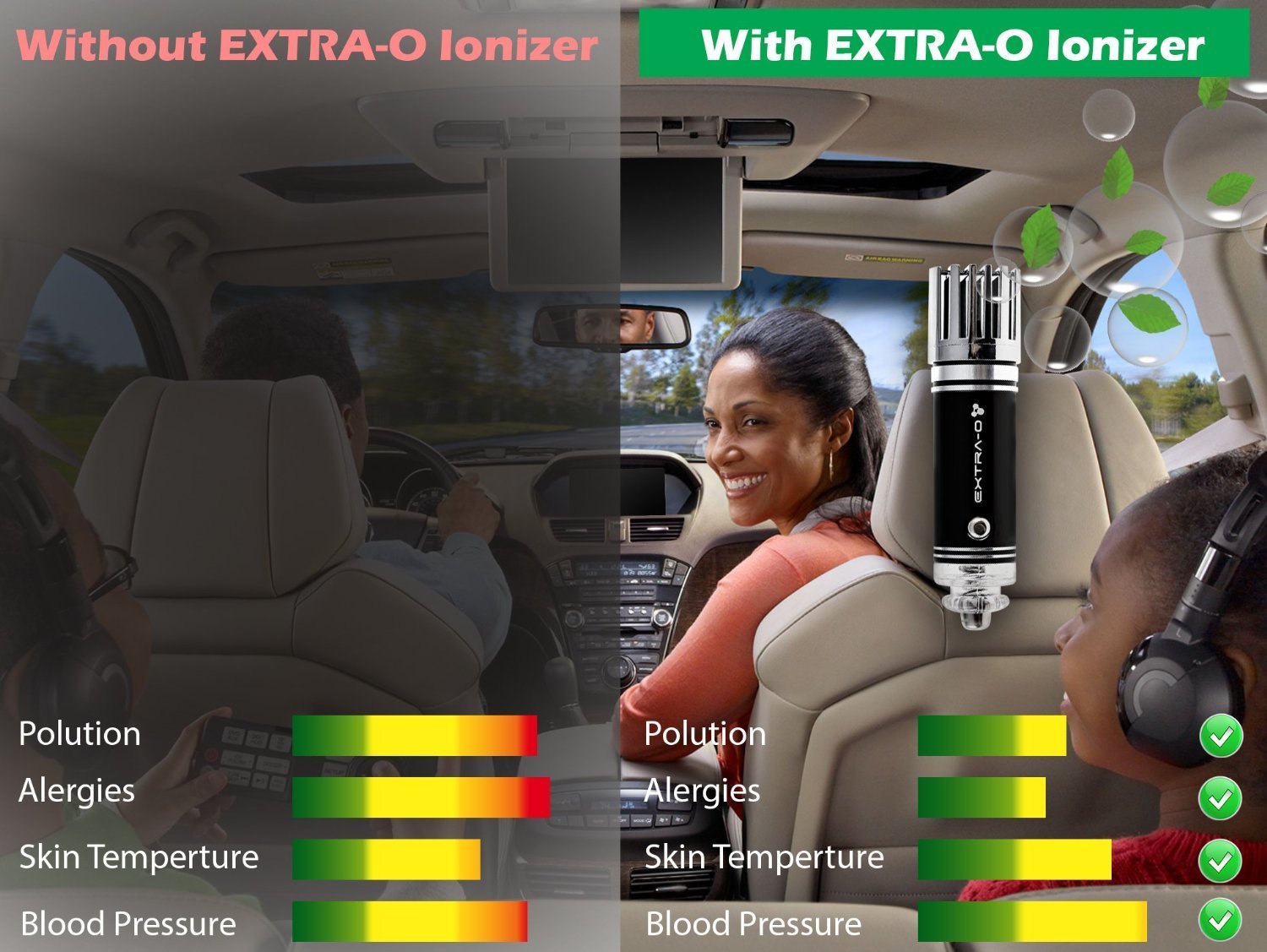 EXTRAO Car Air Purifier Ionizer with Home 12V Adapter Removes