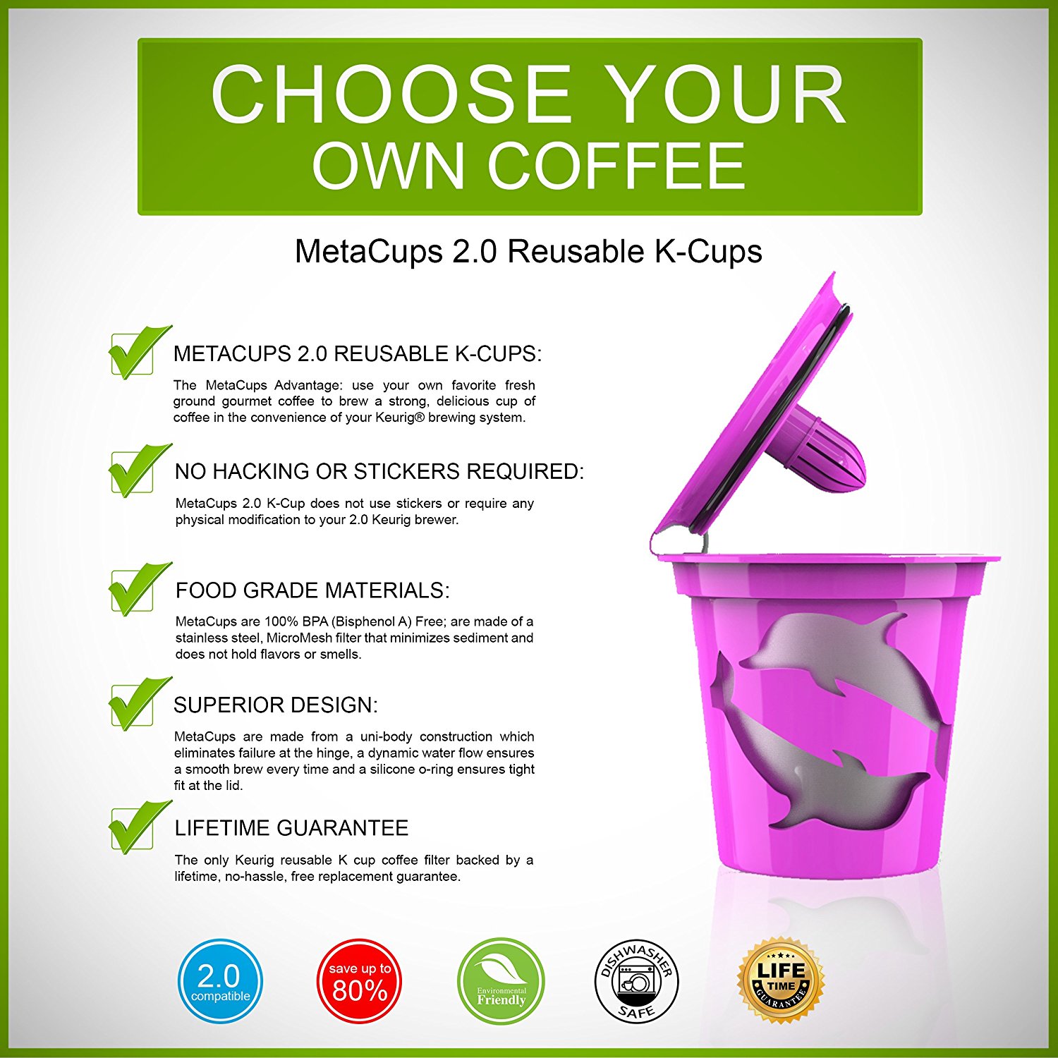 MetaCups 2.0 K Cups Reusable Refillable Coffee Filters for Keurig 2.0