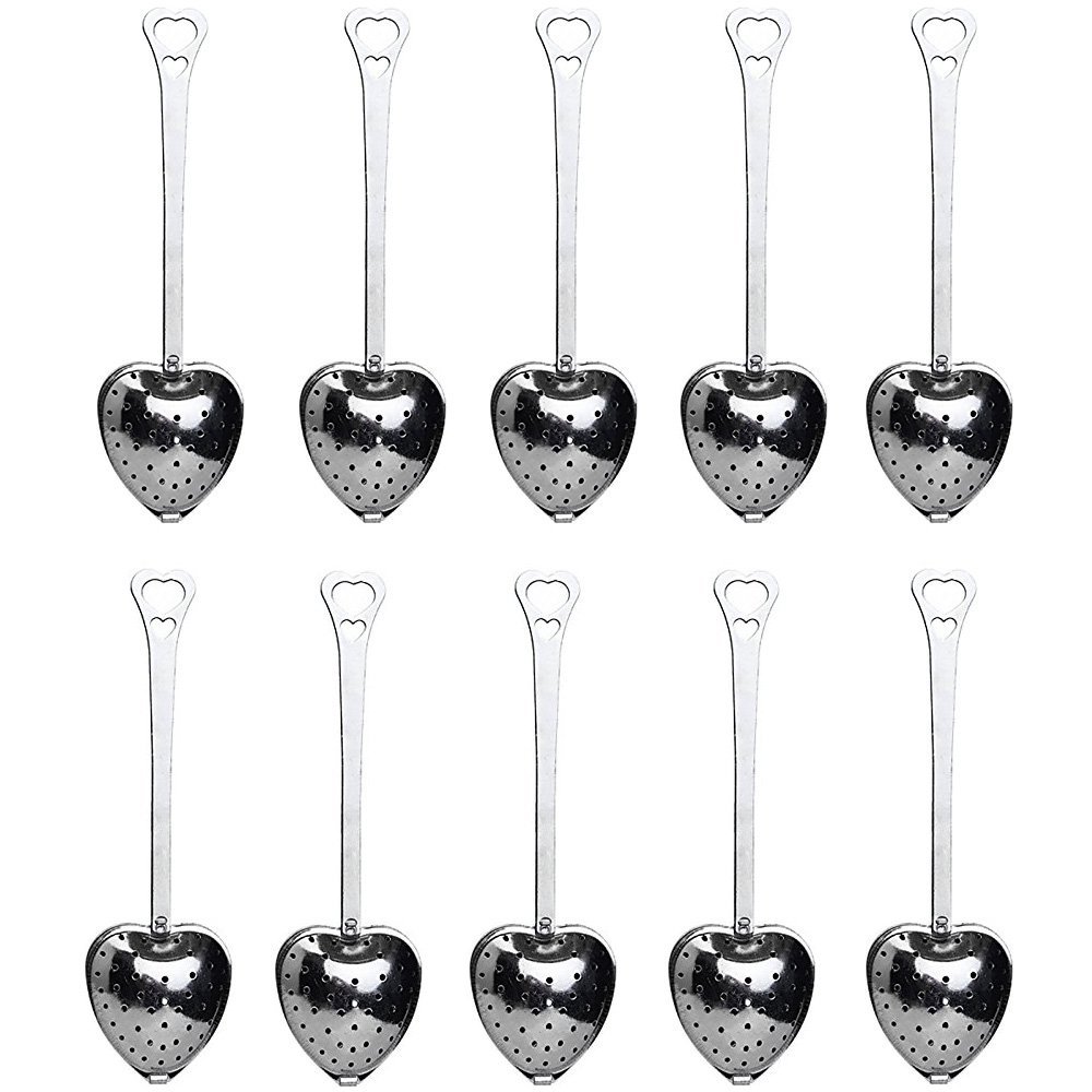 Guardians Tea Filter Long Grip Stainless Steel Mesh Heart Shaped Tea